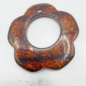 Glitter Resin Flower Pendant Copper Sparkle Abstract Charm 1.5"